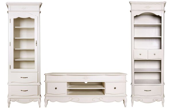Set lemn masiv alb antic Living Casandra 3 Piese