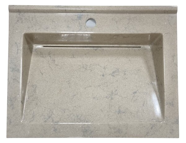 Lavoar din compozit cu sifon ascuns 60 cm BEJ cu insertie de marmura gri si sclipici fin