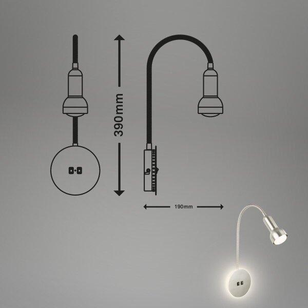 Lampă LED flexibilă de perete Briloner 2178012 1xE14/10W/230V + LED/3W crom