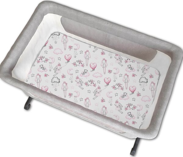 Set 2 cearceafuri din bumbac cu elastic roata pentru patut cosleeper 90x50 cm Kidizi, Fairy Clouds