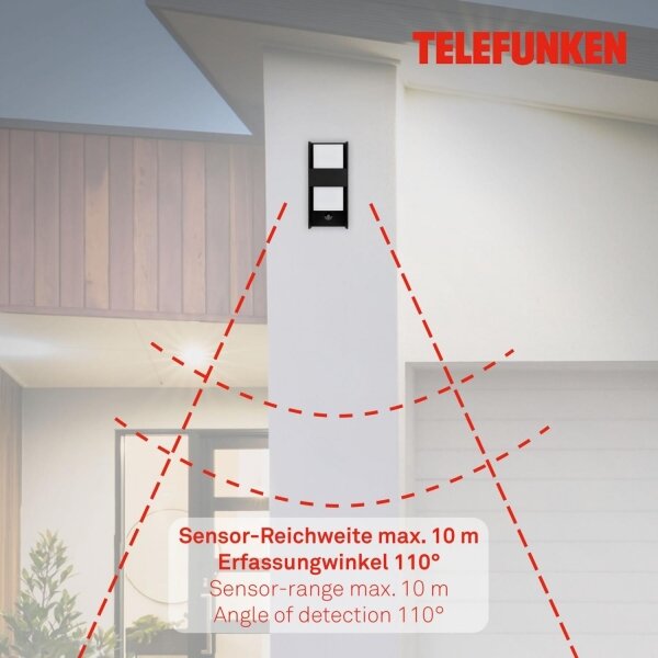 Aplică de exterior cu senzor Telefunken 321105TF 1xE27/12W/230V IP44 negru