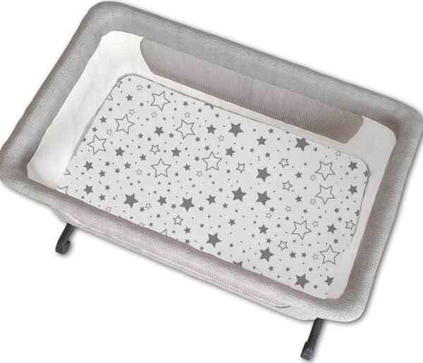 Set 2 cearceafuri din bumbac cu elastic roata pentru patut cosleeper 90x50 cm Kidizi, Galaxy Grey White