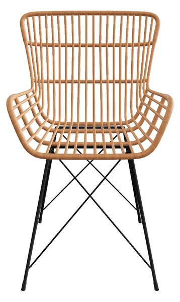Scaun de gradina K335, bej/negru, rattan natural/otel, 61x63x90x45 cm