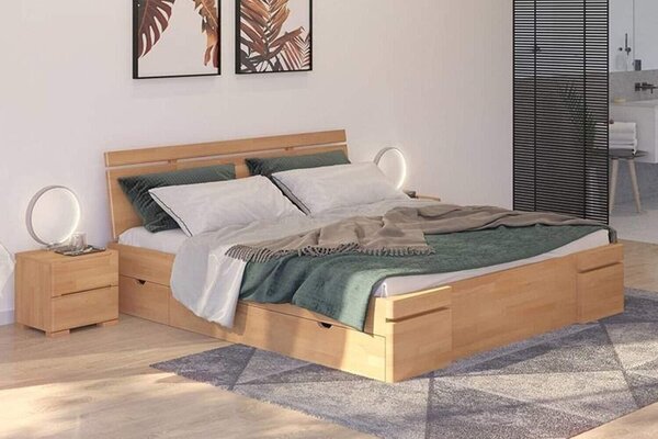 Pat lemn masiv TerraCraft Model 5 cu Sertar Fag Personalizabil