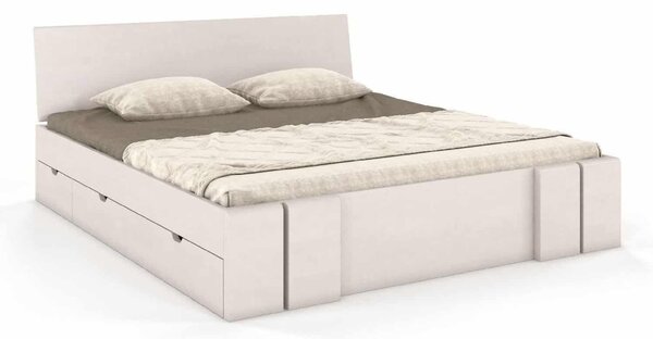 Pat lemn masiv TerraCraft Model 4 cu Sertar Fag Personalizabil - 120x200, Alb Pur