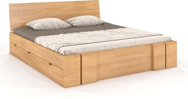 Pat lemn masiv TerraCraft Model 4 cu Sertar Fag Personalizabil - 120x200, Alb Pur