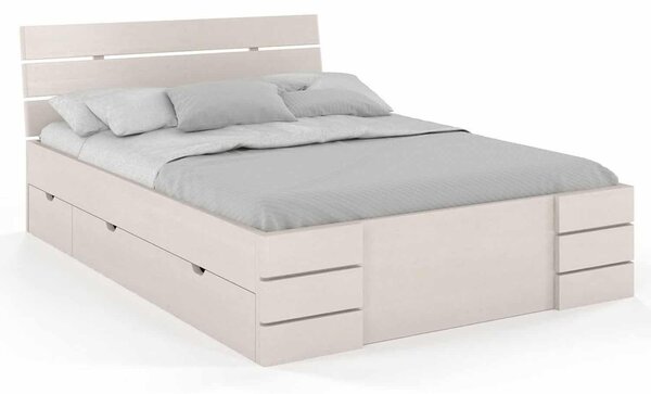 Pat lemn masiv TerraCraft cu sertar Model 1 Pin Personalizabil - 90x200, Alb Pur