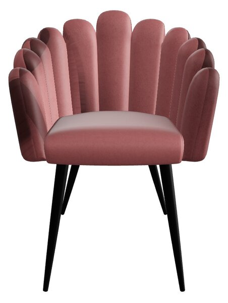 Scaun modern tapitat K410, roz/negru, stofa catifelat/metal, 65x62x85