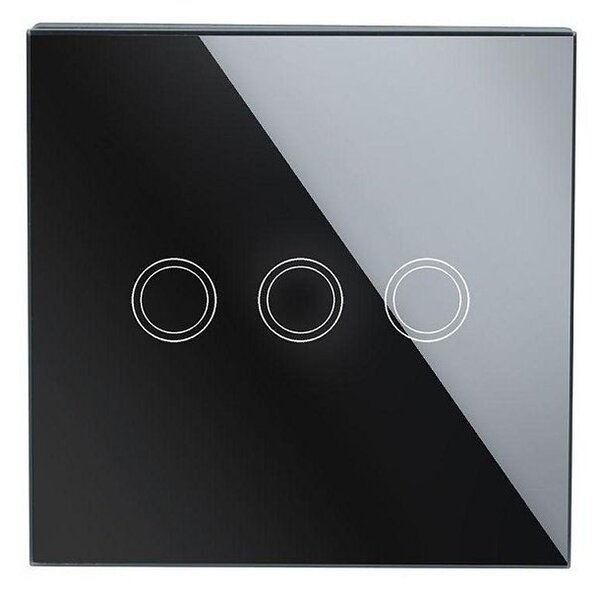 Intrerupator Smart triplu, butoane tactile, sticla securizata, clasa protectie IP45, negru