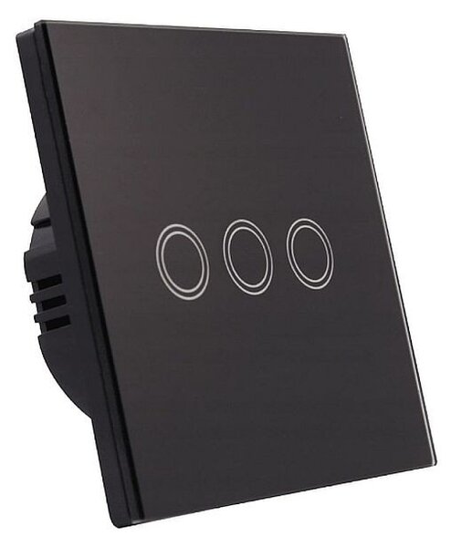 Intrerupator Smart triplu, butoane tactile, sticla securizata, clasa protectie IP45, negru