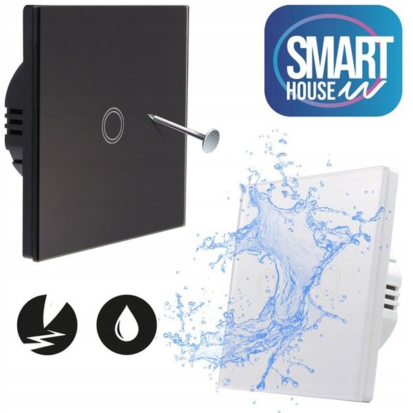 Intrerupator Smart dublu, panou butoane tactile iluminate, sticla securizata, negru