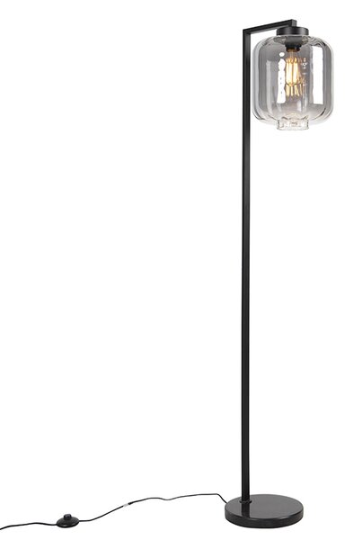 Lampă de podea design negru cu sticlă fumurie - Qara