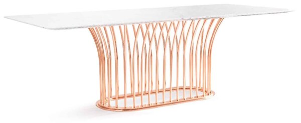 Masă lemn masiv Dining Anette Cadru metalic Rose-Gold, 100 × 240 × 75 cm - Lemn