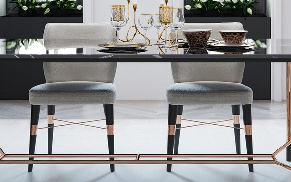 Masă lemn masiv Dining Negru-Rose Gold L 240 x A 95 x H 75 cm - Lemn