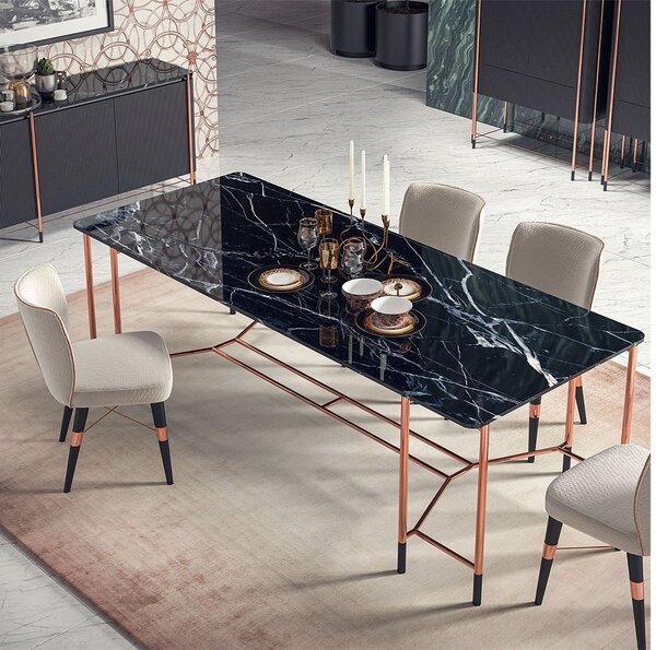 Masă lemn masiv Dining Negru-Rose Gold L 240 x A 95 x H 75 cm - Lemn