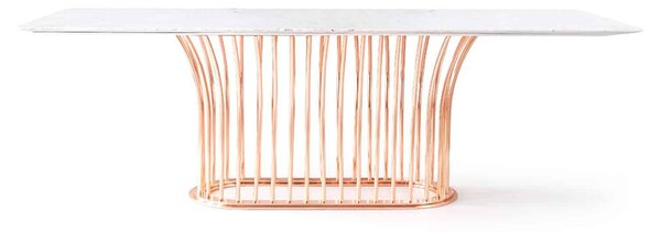 Masă lemn masiv Dining Anette Cadru metalic Rose-Gold, 100 × 240 × 75 cm - Lemn