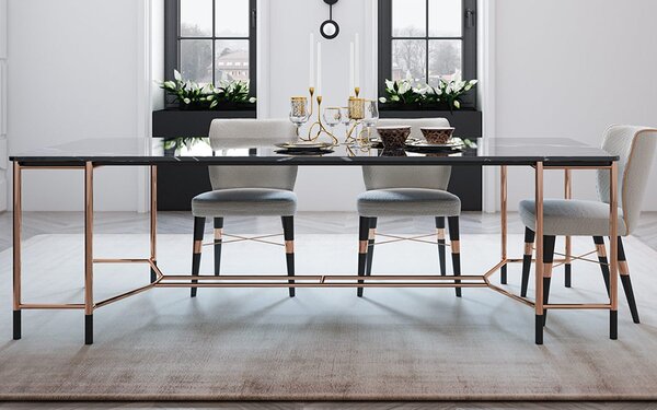 Masă lemn masiv Dining Negru-Rose Gold L 240 x A 95 x H 75 cm - Lemn