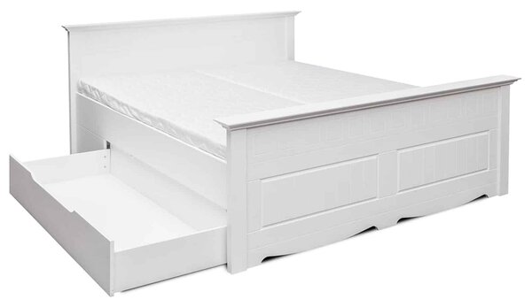 Pat lemn masiv alb Linea cu Sertar - 90x200, Fara