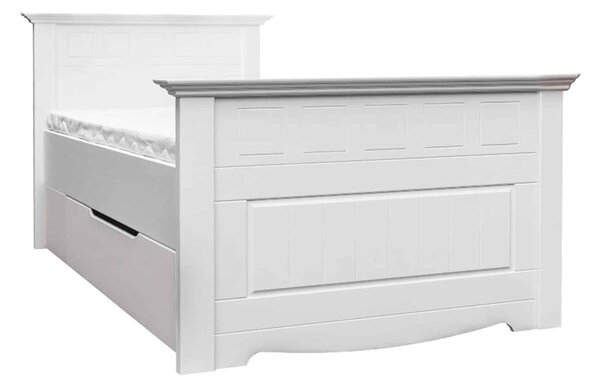 Pat lemn masiv alb Linea cu Sertar - 90x200, Fara