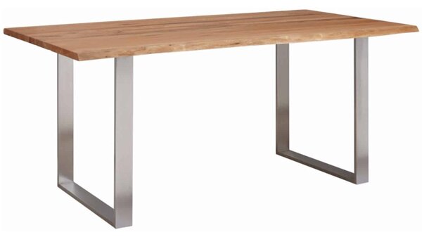 Masă lemn masiv Dining Morris Stejar Picioare Oțel Inoxidabil - 140x80