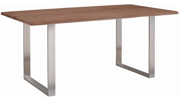 Masă lemn masiv Dining Morris Stejar Picioare Oțel Inoxidabil - 140x80