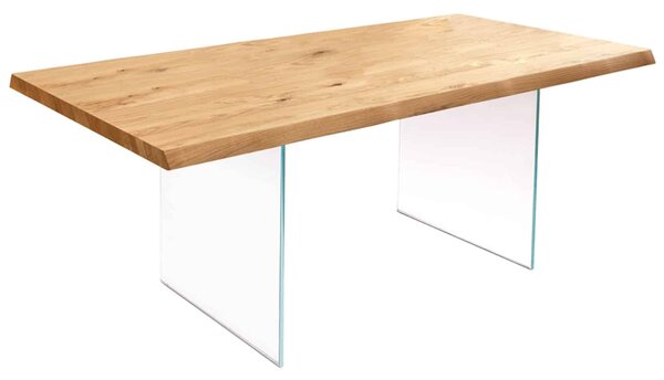 Masă lemn masiv Dining Roger Stejar Picioare Sticlă 200/220/240/, 260 × 100 × 78 cm - 140x80