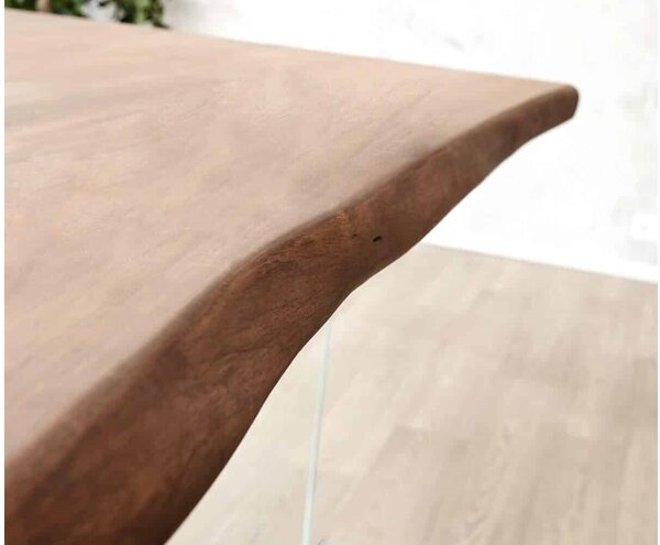 Masă lemn masiv Dining Roger Stejar Picioare Sticlă 200/220/240/, 260 × 100 × 78 cm - 140x80