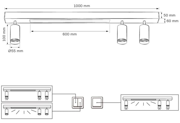 Plafonieră LED PARIS LED/24W/230V + 3xGU10/10W negru