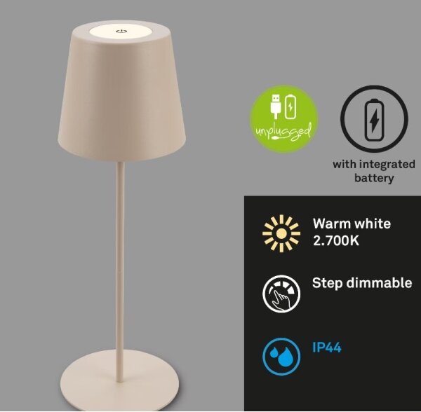 Briloner 7508011 - Lampă de birou LED reîncărcabilă cu dimmer LED/2,5W/5V IP44 bej
