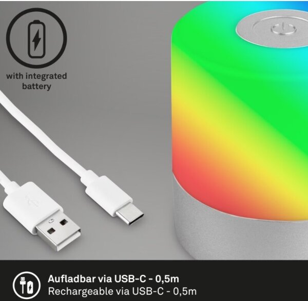 Lampă LED RGB reîncărcabilă de masă Briloner 7462014 LED/1,5W/5V IP44 crom