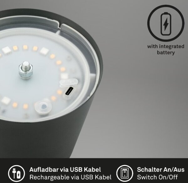 Briloner 7507015 - Lampă de masă LED reîncărcabilă RGBW cu dimmer, LED 2,5 W/5 V, IP44, antracit