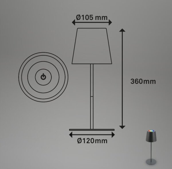 Briloner 7507015 - Lampă de masă LED reîncărcabilă RGBW cu dimmer, LED 2,5 W/5 V, IP44, antracit