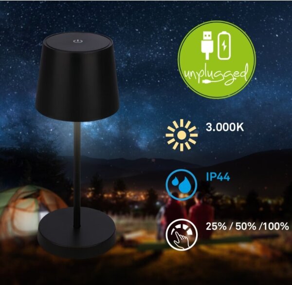 Lampă LED dimabilă de masă Briloner 7423015 LED/2,6W/5V IP44 negru