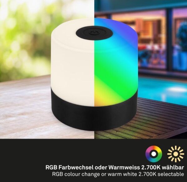 Lampă LED RGB reîncărcabilă de masă Briloner 7462015 LED/1,5W/5V IP44 negru