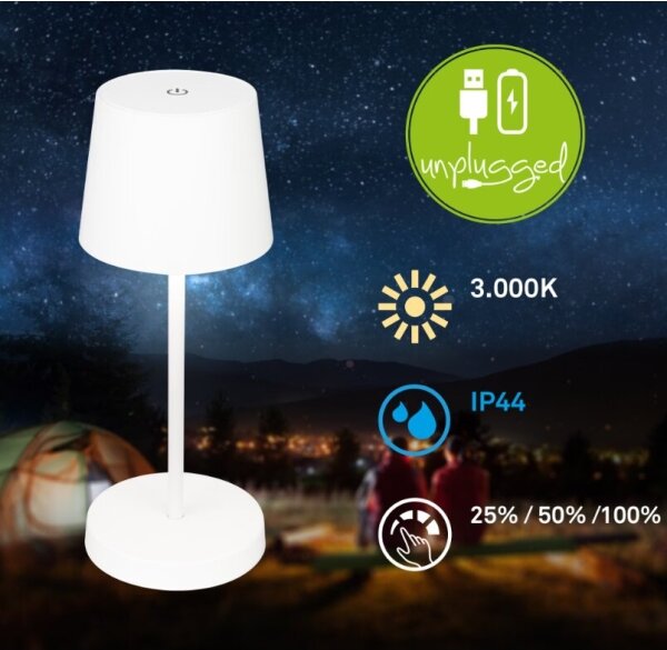Lampă LED reîncărcabilă dimabilă de masă Briloner 7423016 LED/2,6W/5V IP44 alb