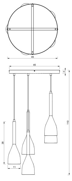 Lustră pe cablu MUZA 5xE27/15W/230V negru/maro/cupru