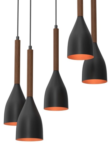 Lustră pe cablu MUZA 5xE27/15W/230V negru/maro/cupru