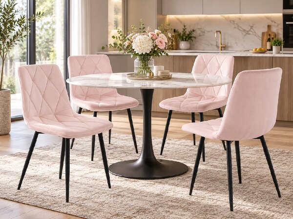Scaun de dining din catifea roz deschis LIBRA cu picioare negre