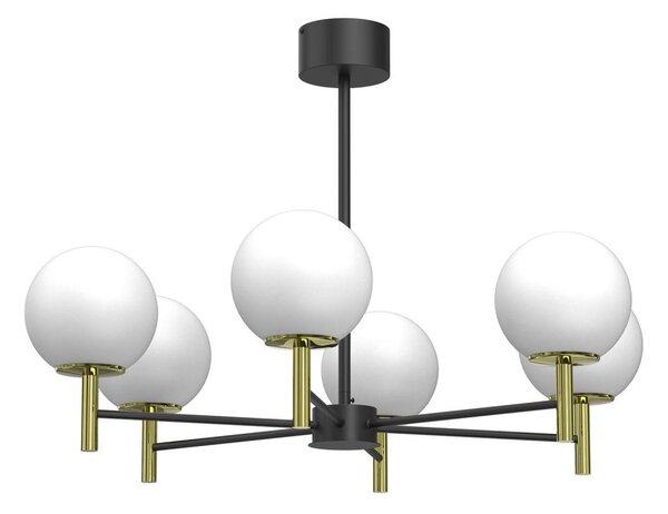 Lustră pe tijă AWINION 6xE27/15W/230V alb/auriu/negru
