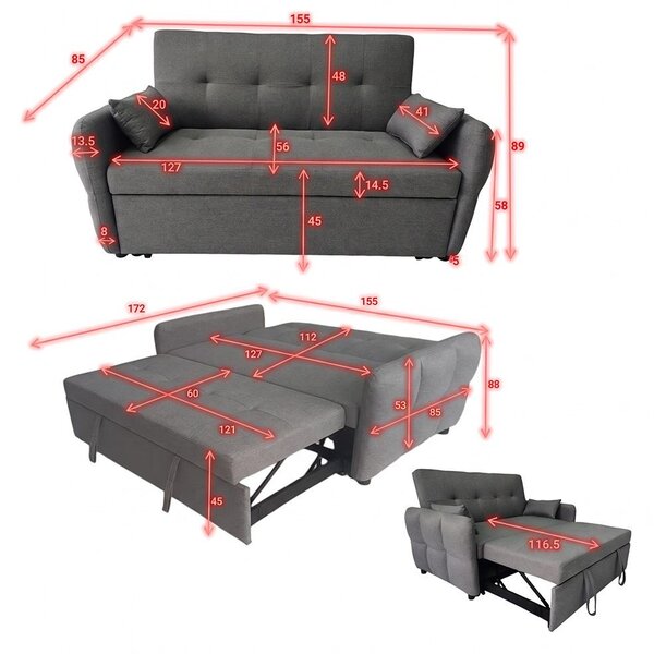 Canapea extensibilă cu două locuri Avenberg ZELDA, antracit