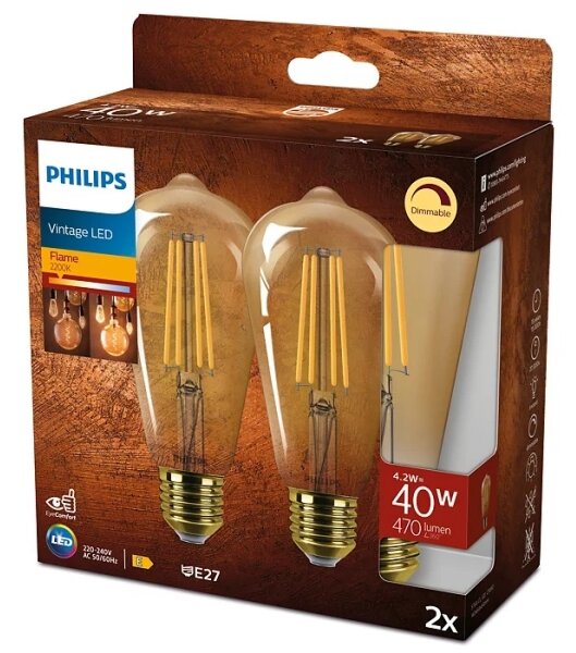 SET 2x bec LED dimabil VINTAGE Philips ST64 E27/4,2W/230V 2200K