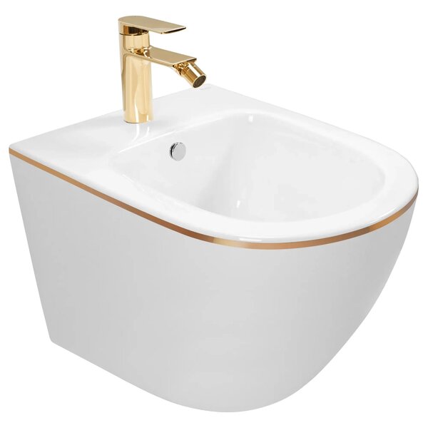 Bideu suspendabil Rea Carlo Mini White Gold Edge Alb cu dunga Aurie