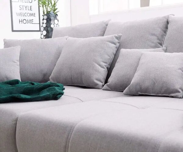 Canapea extensibilă dumonde cu 2 lăzi de depozitare si sezut confortabil din spuma high-density, Verona Enjoy Grey 310x120 cm cu taburet inclus