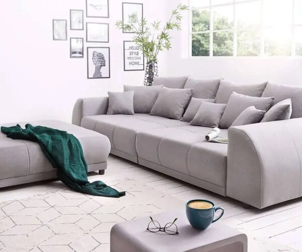 Canapea extensibilă dumonde cu 2 lăzi de depozitare si sezut confortabil din spuma high-density, Verona Enjoy Grey 310x120 cm cu taburet inclus
