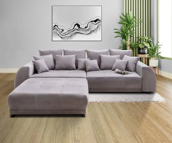 Canapea extensibilă dumonde cu 2 lăzi de depozitare si sezut confortabil din spuma high-density, Verona Enjoy Grey 310x120 cm cu taburet inclus