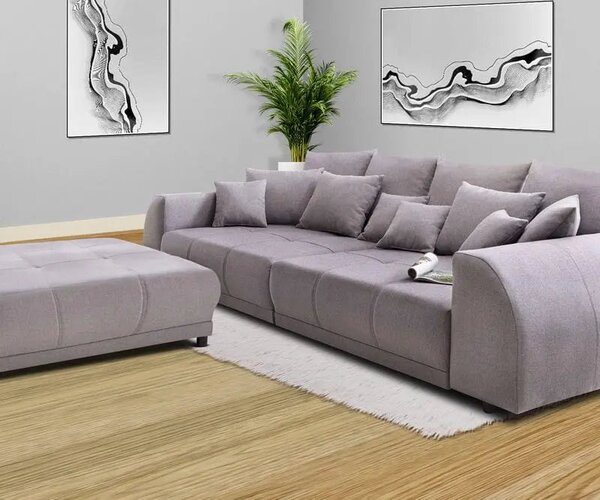 Canapea extensibilă dumonde cu 2 lăzi de depozitare si sezut confortabil din spuma high-density, Verona Enjoy Grey 310x120 cm cu taburet inclus