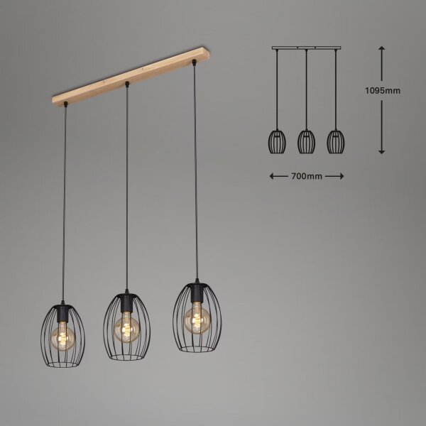 Lustră pe cablu Brilo WAKTU 3xE27/60W/230V arbore de cauciuc