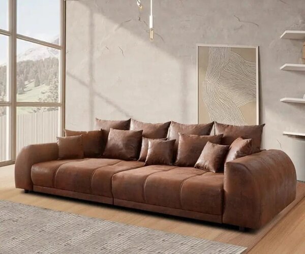 Canapea extensibilă dumonde cu 2 lăzi de depozitare si sezut confortabil din spuma high-density, Verona Madagaskar Brown 310x120 cm cu taburet inclus
