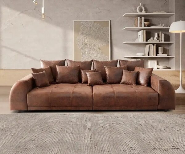 Canapea extensibilă dumonde cu 2 lăzi de depozitare si sezut confortabil din spuma high-density, Verona Madagaskar Brown 310x120 cm cu taburet inclus