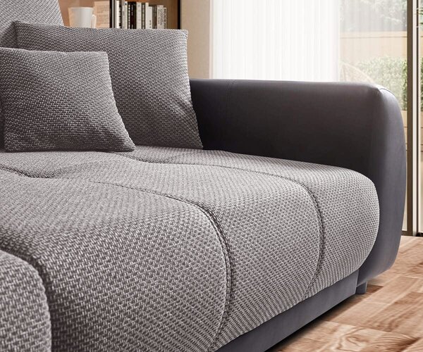 Canapea extensibilă dumonde cu 2 lăzi de depozitare si sezut confortabil din spuma high-density, Verona Magma Black 310x120 cm cu taburet inclus
